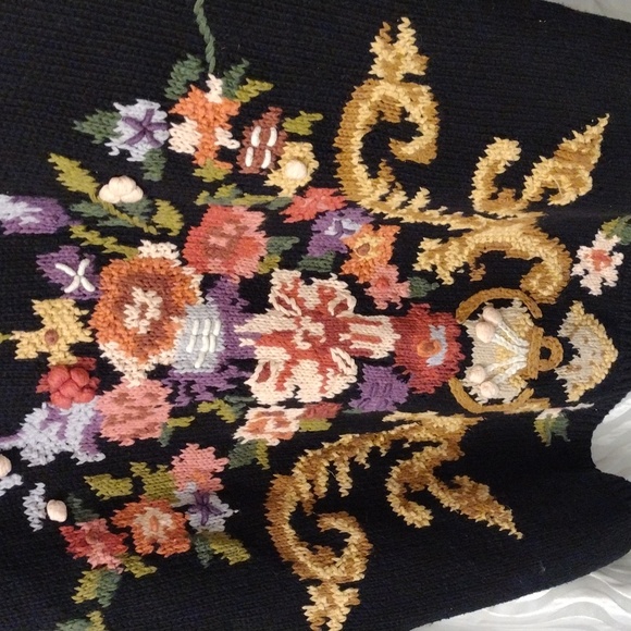 Jennifer Reed Too VTG NWT Hand Knit Sweater Floral 1x Long Length Embroidered - Picture 6 of 14